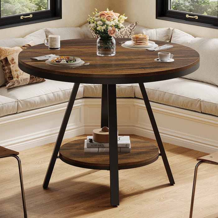 35" Round Dining Table for 2-4 People, 2-Tier Industrial Small Kitchen Dinner