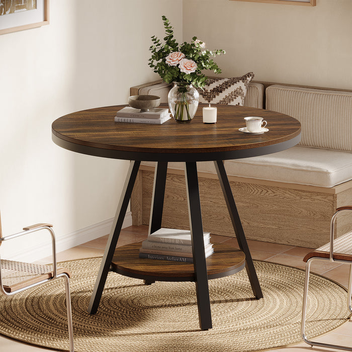 35" Round Dining Table for 2-4 People, 2-Tier Industrial Small Kitchen Dinner