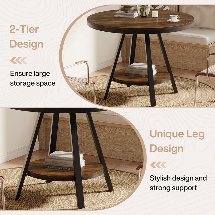 35" Round Dining Table for 2-4 People, 2-Tier Industrial Small Kitchen Dinner