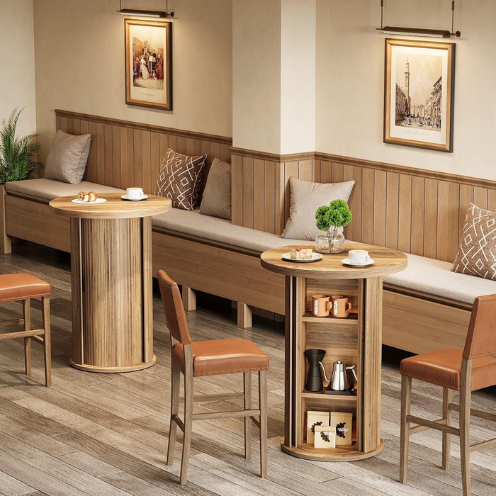 35.4" Round Bar Table, High Top Pub Table with 3-Tier Hidden Storage Shelves