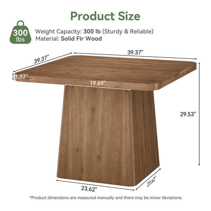 39" Square Solid Wood Dining Table for 2-4 People,  Modern Kitchen Table with Pedestal Base (Only Table)