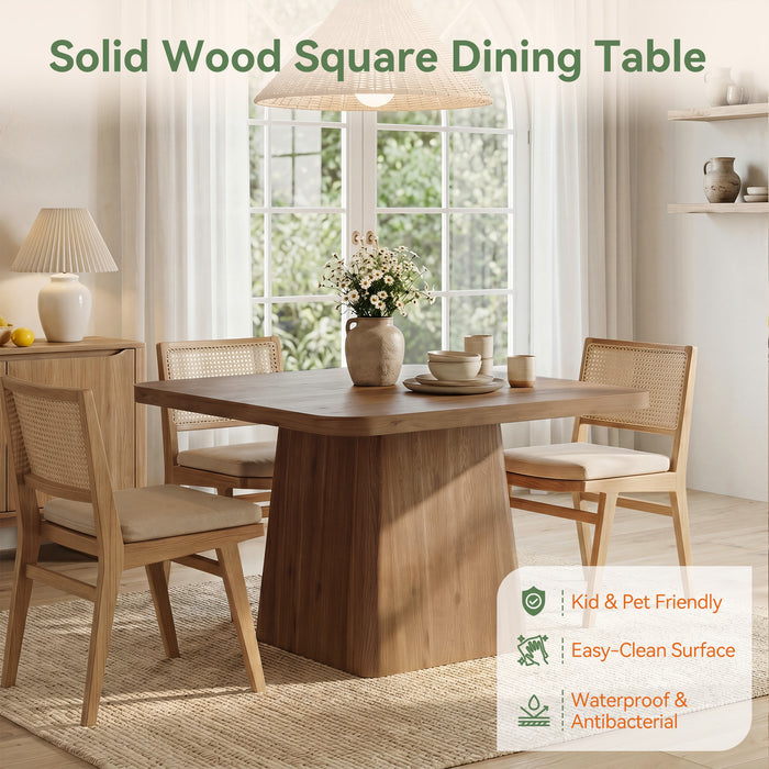 39" Square Solid Wood Dining Table for 2-4 People,  Modern Kitchen Table with Pedestal Base (Only Table)