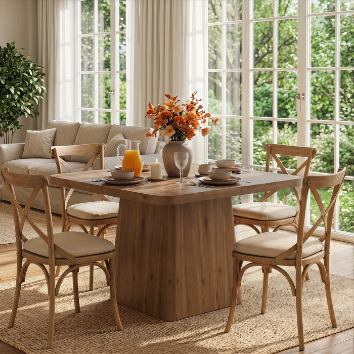 39" Square Solid Wood Dining Table for 2-4 People,  Modern Kitchen Table with Pedestal Base (Only Table)