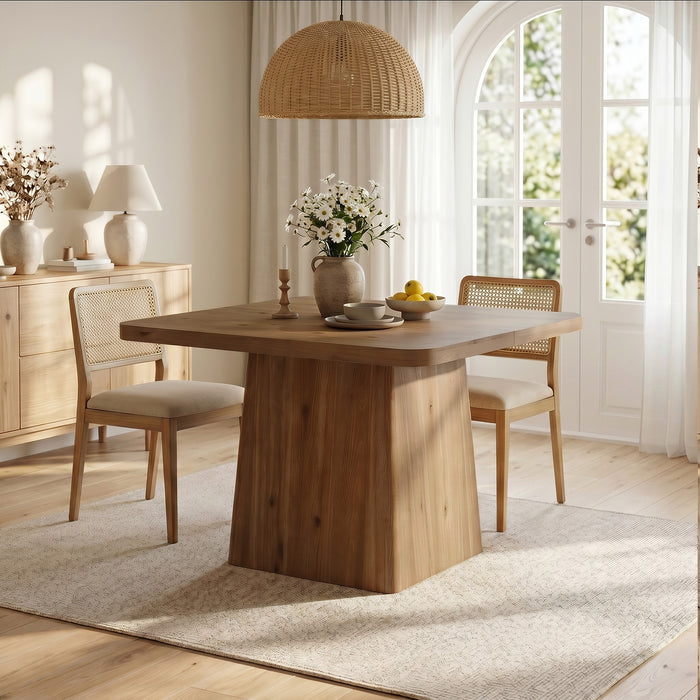39" Square Solid Wood Dining Table for 2-4 People,  Modern Kitchen Table with Pedestal Base (Only Table)