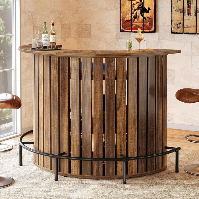 39.4" Bar Table, 4-Tier Arc-Shaped Wine Bar Cabinet with Footrest for Home Pub