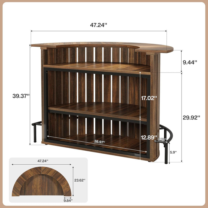 39.4" Bar Table, 4-Tier Arc-Shaped Wine Bar Cabinet with Footrest for Home Pub