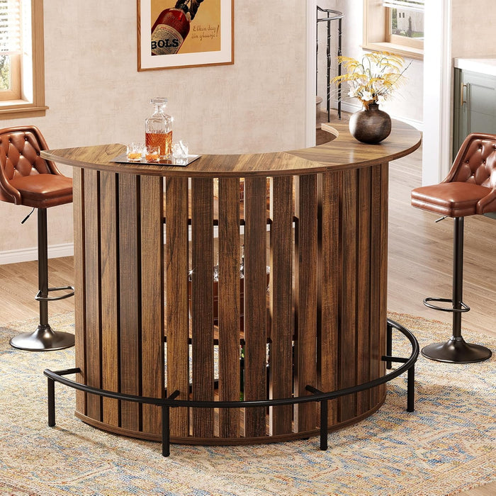 39.4" Bar Table, 4-Tier Arc-Shaped Wine Bar Cabinet with Footrest for Home Pub