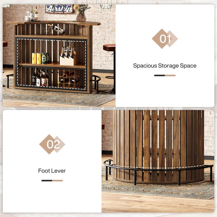 39.4" Bar Table, 4-Tier Arc-Shaped Wine Bar Cabinet with Footrest for Home Pub