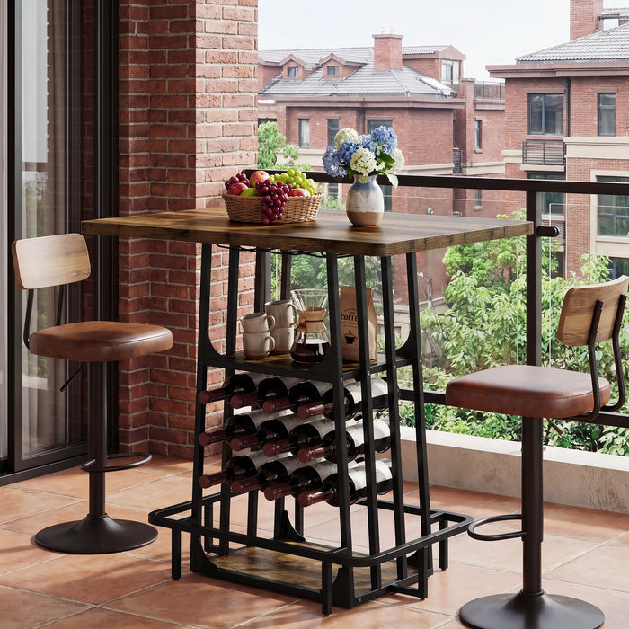 39.4" Bar Table with Storage, 3-Tier Counter Height Pub Table with Glass Holder & Wine Rack