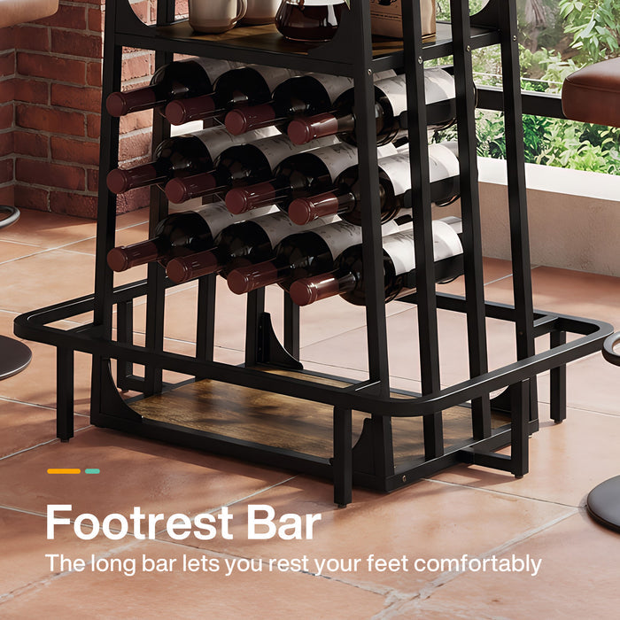 39.4" Bar Table with Storage, 3-Tier Counter Height Pub Table with Glass Holder & Wine Rack
