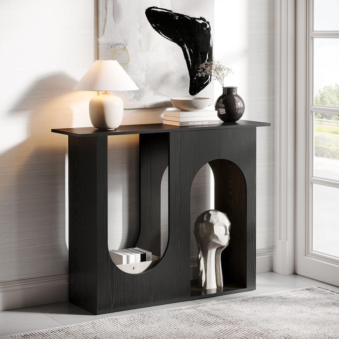 39.4" Console Table, Narrow Sofa Table Behind Couch with Arched Design Tribesigns