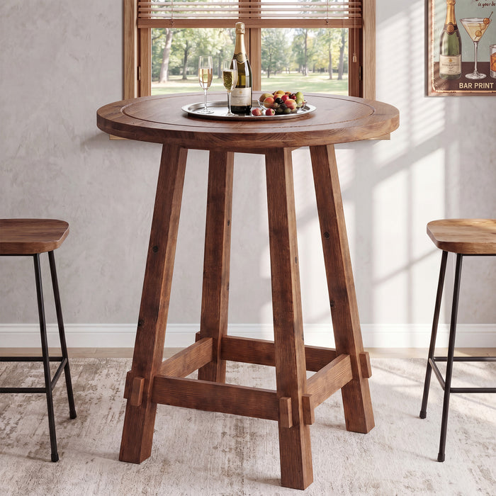 39.4" Solid Wood Bar Table, Farmhouse High Top Pub Bistro Tables for Kitchen