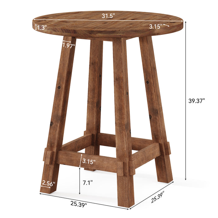 39.4" Solid Wood Bar Table, Farmhouse High Top Pub Bistro Tables for Kitchen