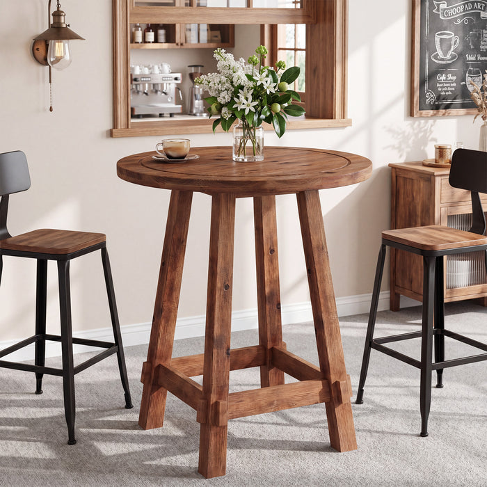 39.4" Solid Wood Bar Table, Farmhouse High Top Pub Bistro Tables for Kitchen