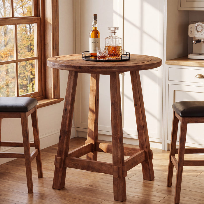 39.4" Solid Wood Bar Table, Farmhouse High Top Pub Bistro Tables for Kitchen