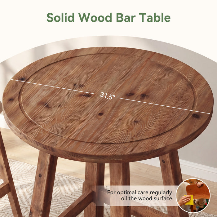 39.4" Solid Wood Bar Table, Farmhouse High Top Pub Bistro Tables for Kitchen