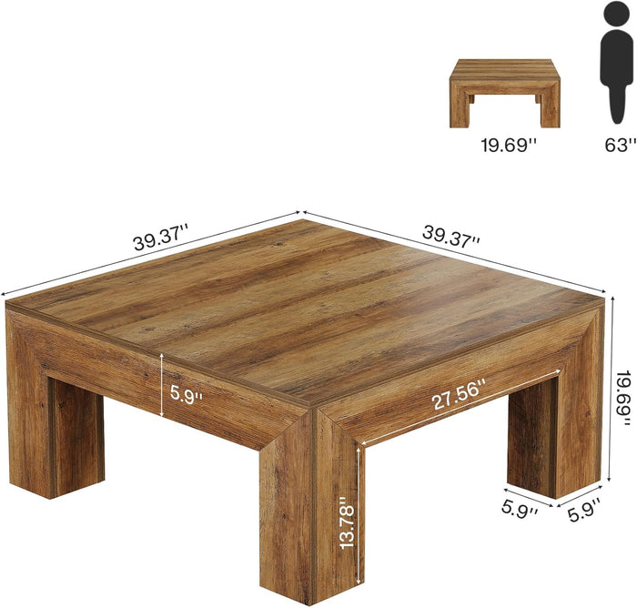 39.4" Square Coffee Table with Chunky Legs