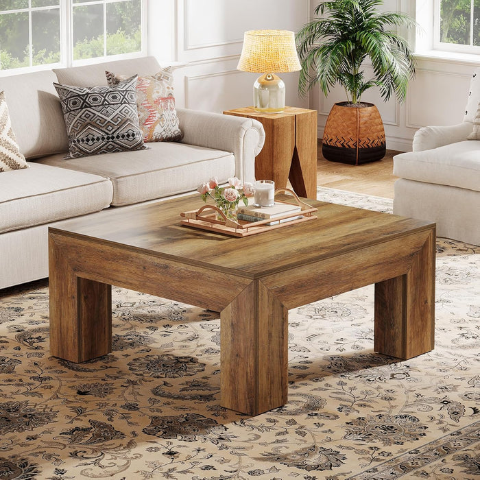 39.4" Square Coffee Table with Chunky Legs