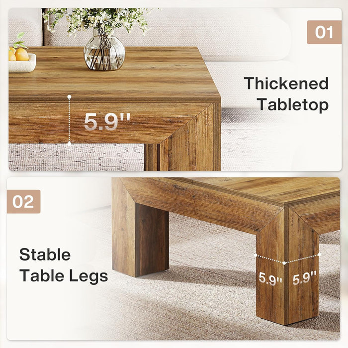39.4" Square Coffee Table with Chunky Legs
