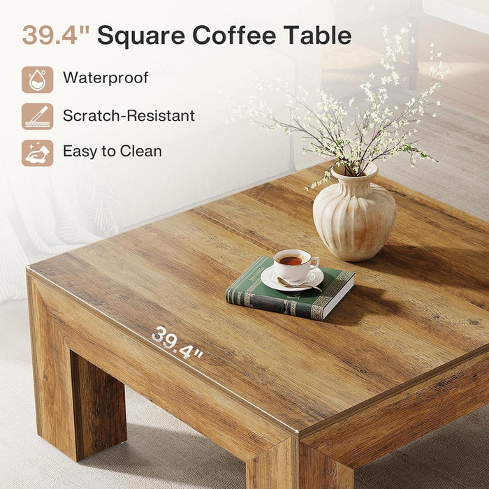 39.4" Square Coffee Table with Chunky Legs