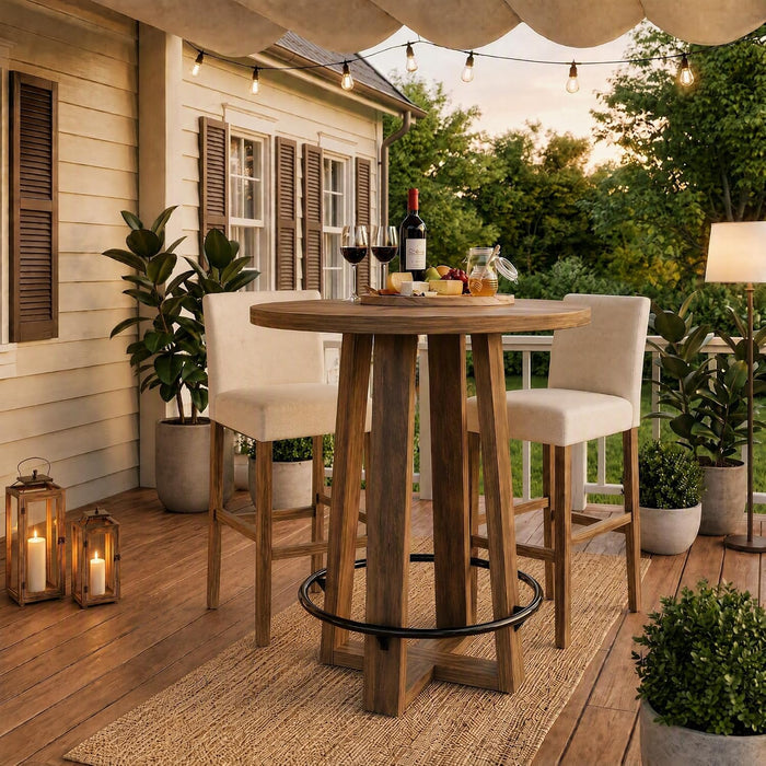 39"H Round Bar Table with Metal Footrest, Bar Height High Top Pub Table, Home Bar Kitchen