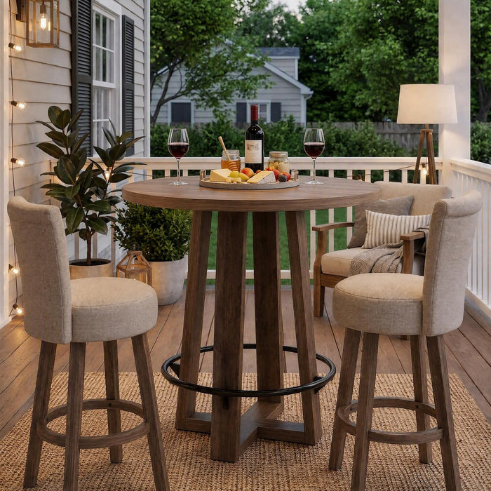 39"H Round Bar Table with Metal Footrest, Bar Height High Top Pub Table, Home Bar Kitchen