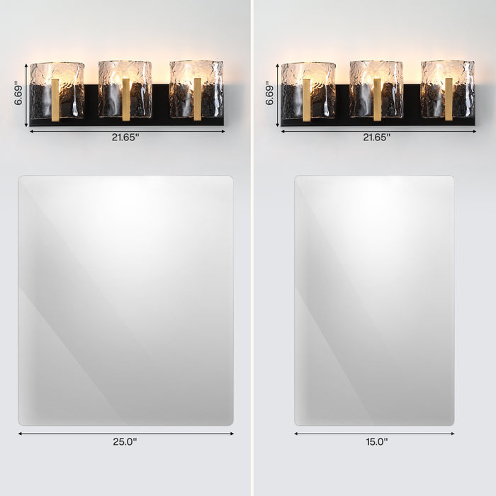 3‑Light Bathroom Light Fixtures, Modern Vanity Light with Smoky Gray Water Ripple Glass