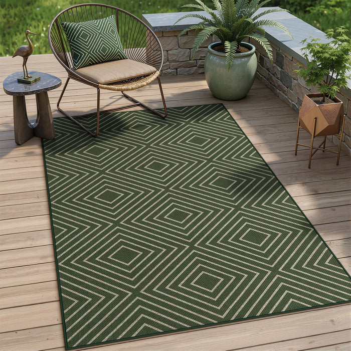 3x5 Modern Easy Jute Geometric Patio Rug#Color_Green