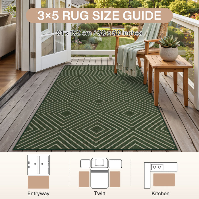 3x5 Modern Easy Jute Geometric Patio Rug#Color_Green