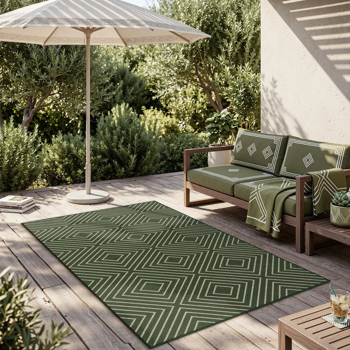 3x5 Modern Easy Jute Geometric Patio Rug#Color_Green