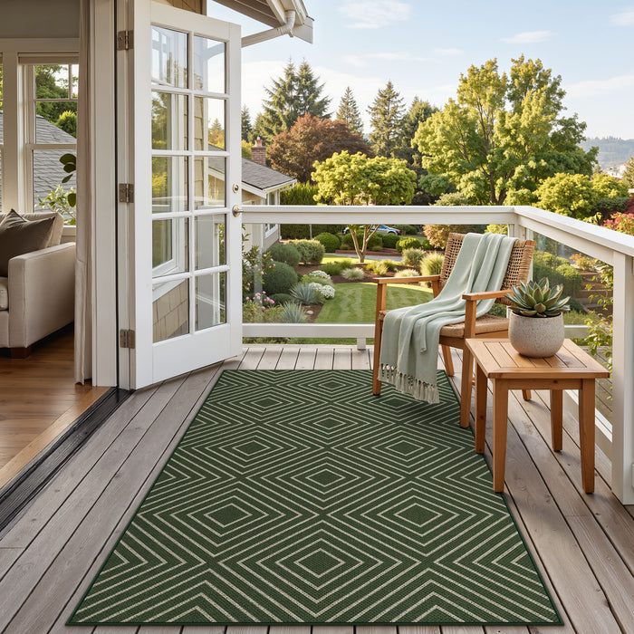 3x5 Modern Easy Jute Geometric Patio Rug#Color_Green
