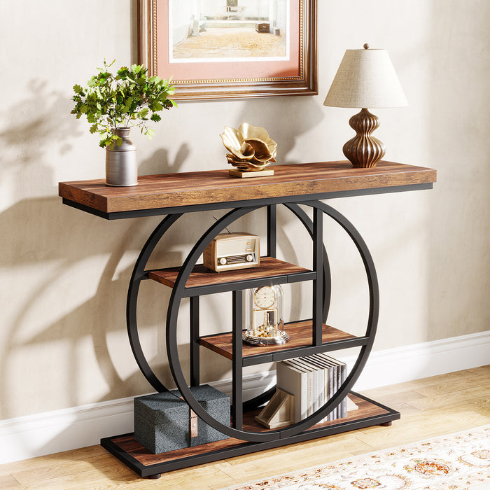 4-Tier Console Table, 41.3" Entryway Sofa Table with Circle Base