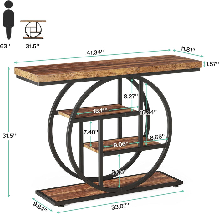 41.3" Console Table, Industrial 4 - Tier Sofa Entryway Table with Circle Base Tribesigns