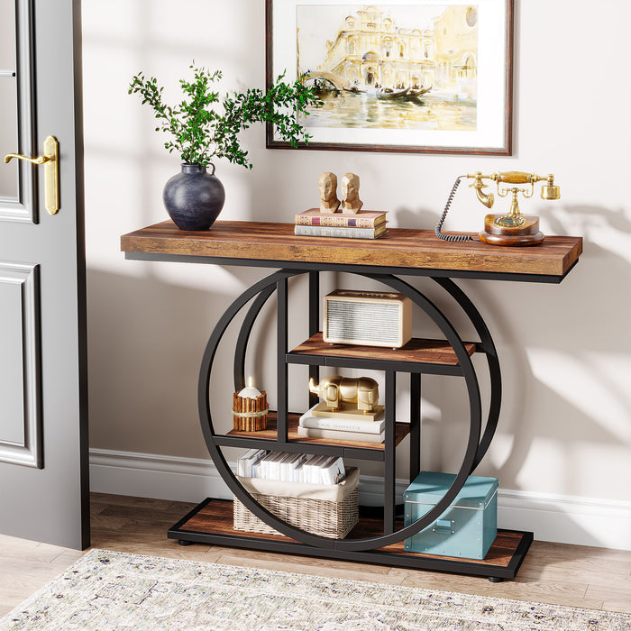 4-Tier Console Table, 41.3" Entryway Sofa Table with Circle Base