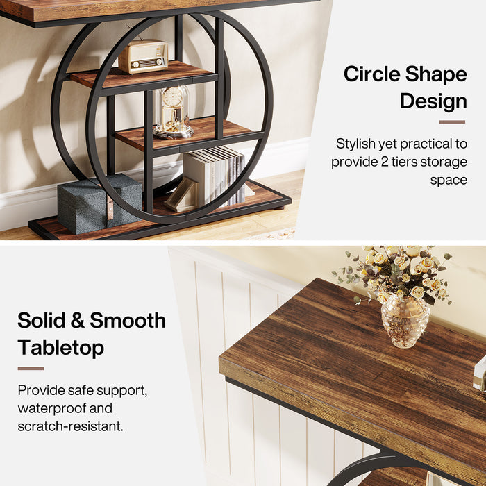 4-Tier Console Table, 41.3" Entryway Sofa Table with Circle Base