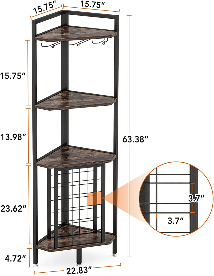 Wine Rack, 4 Tier Corner Shelf with Glass Holder Tribesigns