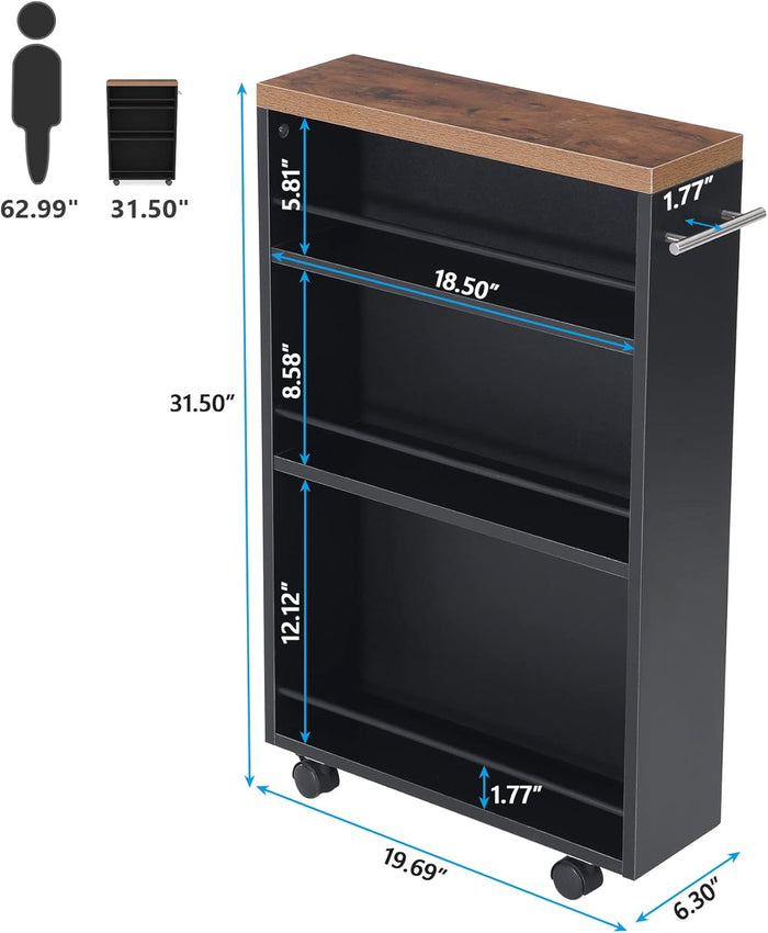 6.3-inch wide narrow rolling storage cart dimensions for small spaces