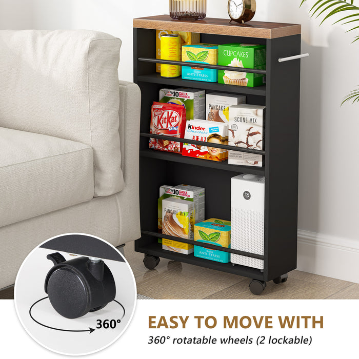 360-degree swivel casters with two locking wheels on slim storage cart