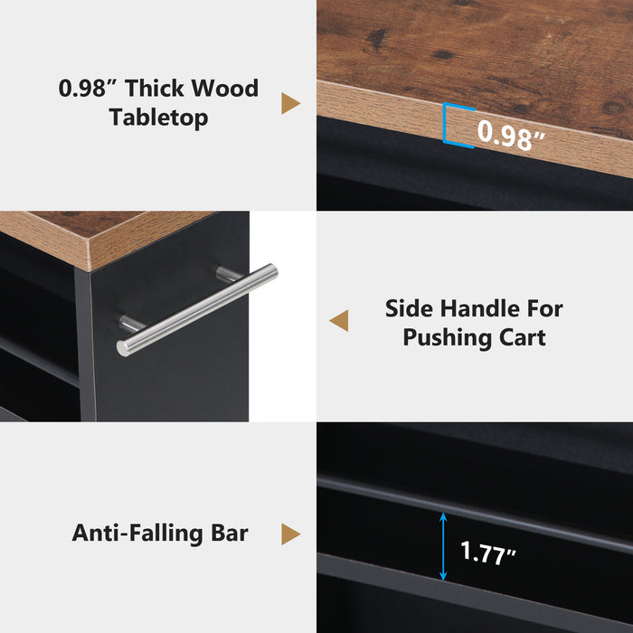 Protective shelf bars on 4-tier narrow rolling storage cart