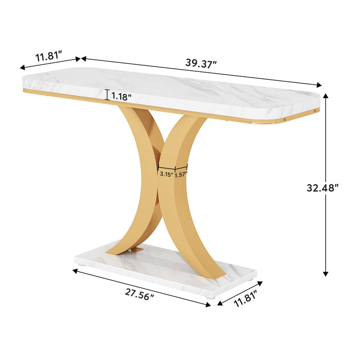 40" Console Table, Narrow Entryway Foyer Table with Geometric Base Tribesigns