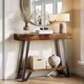 41“ Industrial Console Table with Geometric Metal Frame, 2-Tier Rustic Entryway Sofa Table