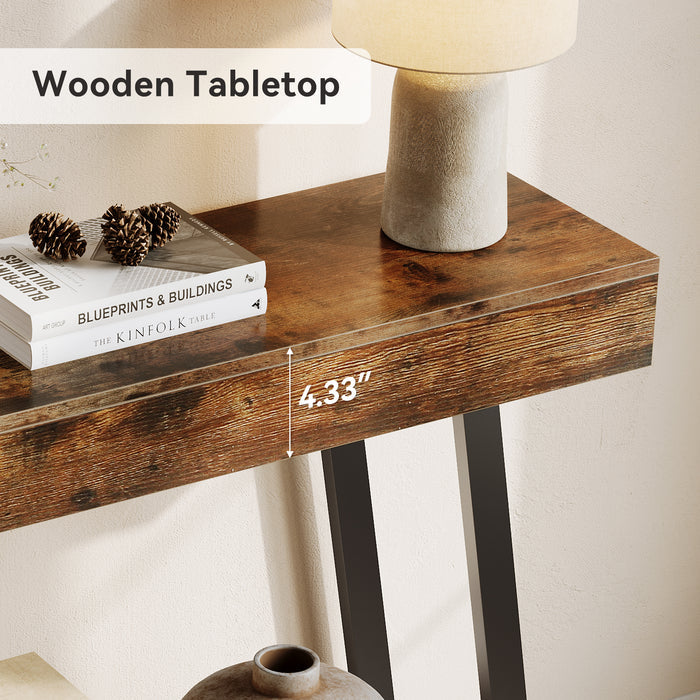 41“ Industrial Console Table with Geometric Metal Frame, 2-Tier Rustic Entryway Sofa Table