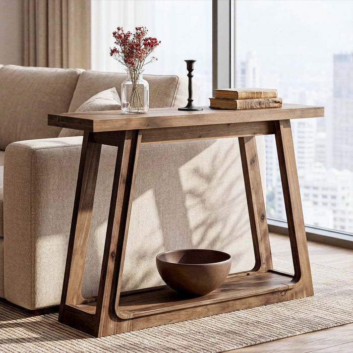 41" Solid Wood Console Table, 2-Tier Entryway Sofa Table for Living Room, Hallway