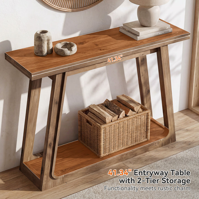 41" Solid Wood Console Table, 2-Tier Entryway Sofa Table for Living Room, Hallway