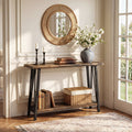 41.3" Live-Edge Solid Wood Console Table, 2-Tier Entryway Table with Metal Frame