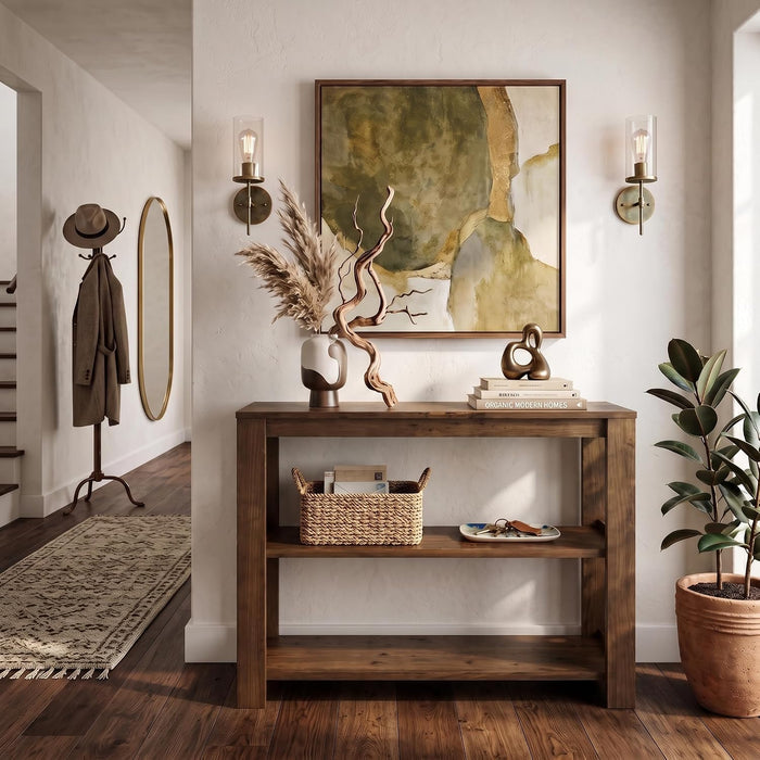 41.3" Solid Wood Console Tabale, Farmhouse Sofa Table with 3-Tier Shelves