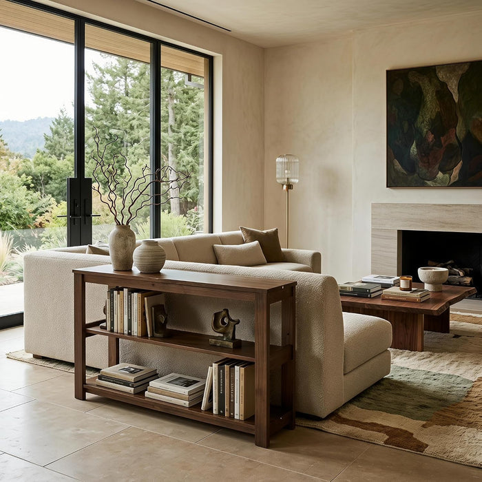 41.3" Solid Wood Console Tabale, Farmhouse Sofa Table with 3-Tier Shelves