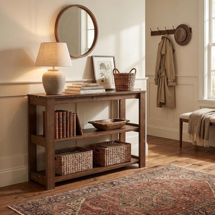 41.3" Solid Wood Console Tabale, Farmhouse Sofa Table with 3-Tier Shelves