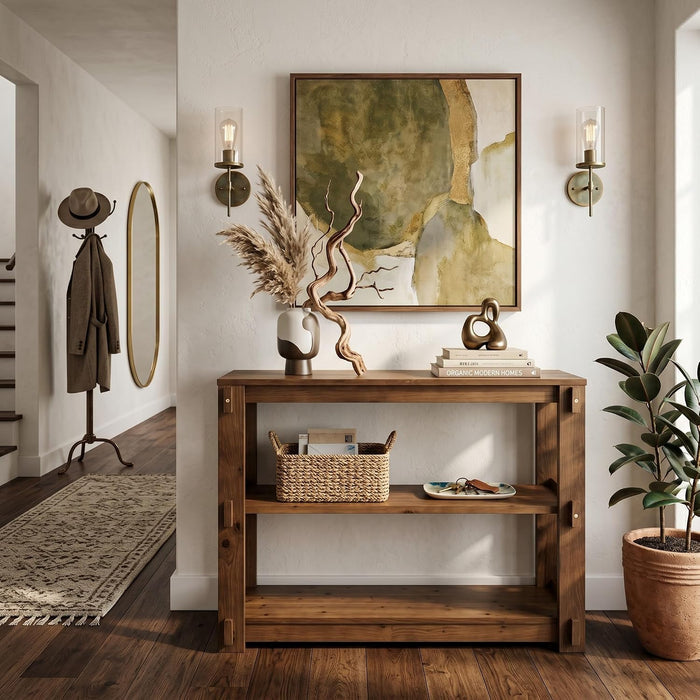 41.3" Solid Wood Console Tabale, Farmhouse Sofa Table with 3-Tier Shelves
