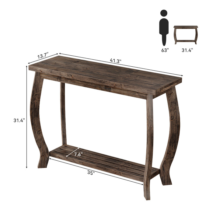 41.3" Solid Wood Console Table for Entryway, 2-Tier Sofa Table with Curved Legs